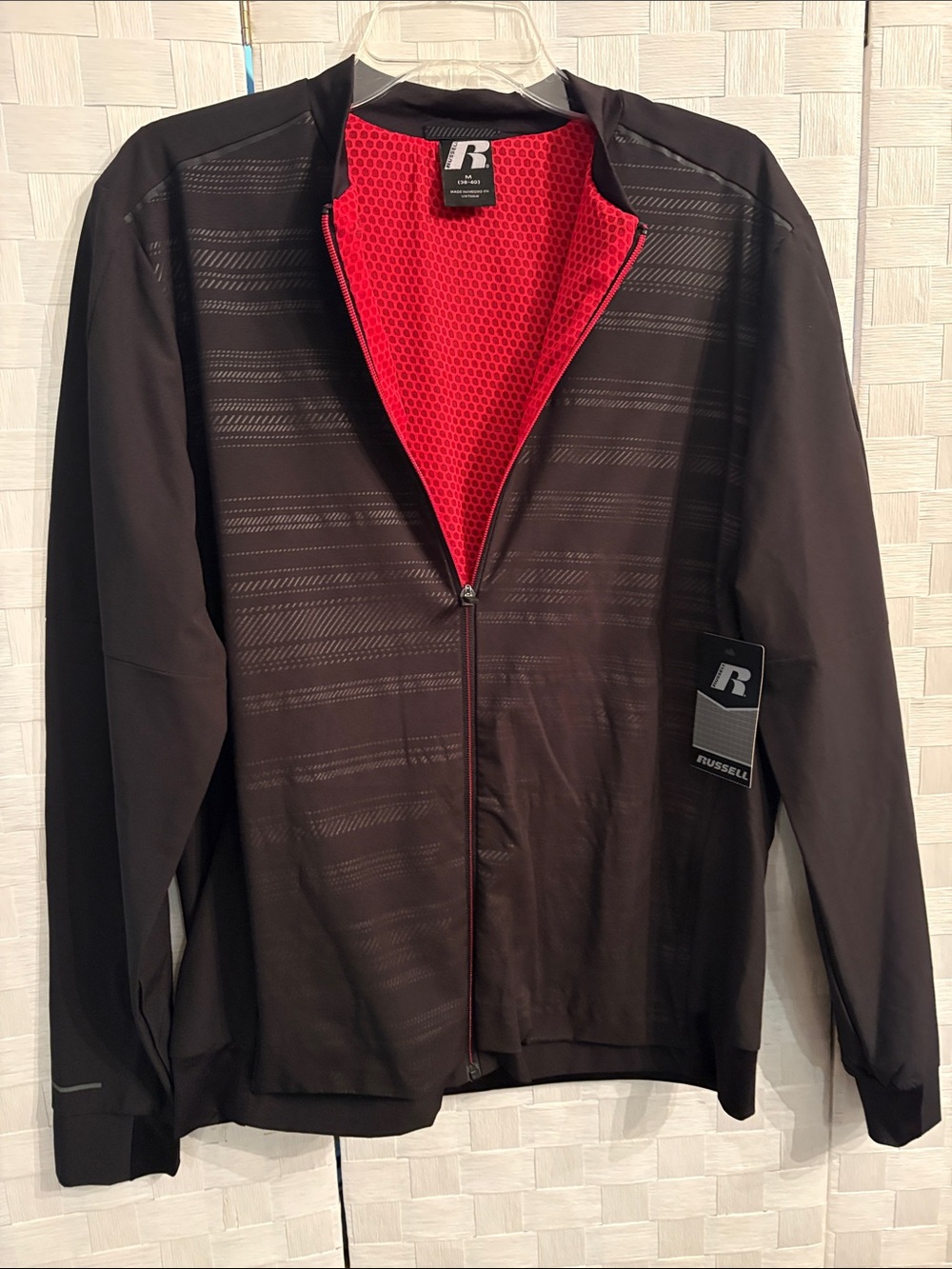 Russell Athletic Black Lightweight Jacket with Red Interior